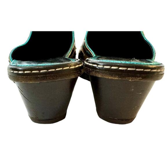 DONALD J. PLINER Juno Leather Brown Turquoise Western Couture Italian Mules 7M - Picture 7 of 11